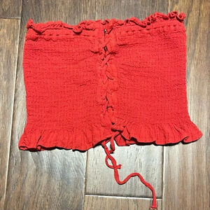 American Eagle Ruffle Lace Up Smocked Corset Tube Top Y2K